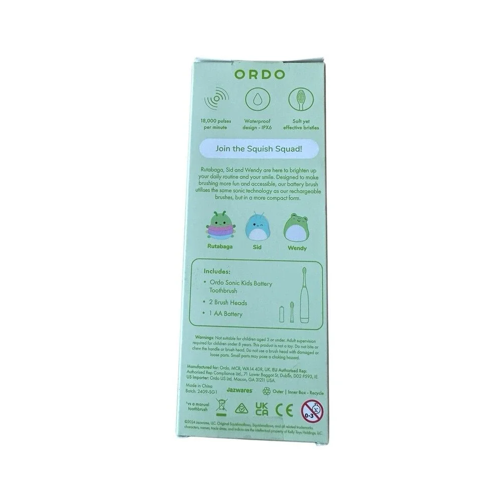 Ordo Squishmallow Sonic Kids Battery Toothbrush Green New & Sealed Bonus Crest